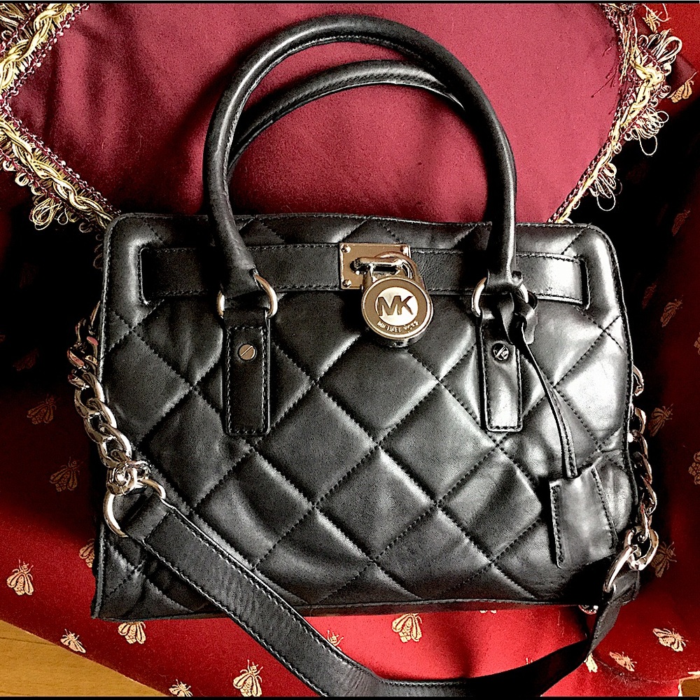 Michael Kors HAMILTON QUILTED LEATHER Satchel Handbag Shoulder Bag Black